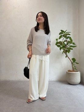 「Jena espace merveilleux(ジェナ エスパスメルヴェイユ)のペーパーヤーンルーズニット(ニット/セーター、グレー系)」を使った、minr666さん(レディース・156cm)の春コーディネート