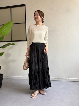 「Jena espace merveilleux(ジェナ エスパスメルヴェイユ)のスパンコールメッシュニット(ニット/セーター、ホワイト系)」を使った、minr666さん(レディース・156cm)の夏コーディネート