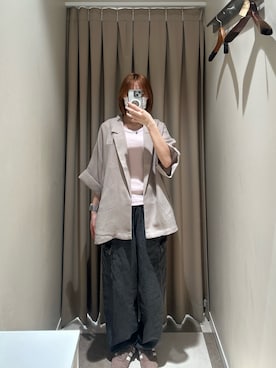「ITEMS URBANRESEARCH（アイテムズ アーバンリサーチ）のメッシュ半袖ジャケット（その他アウター、ベージュ系）」を使った、nnam74さん（レディース・158cm）の夏コーディネート