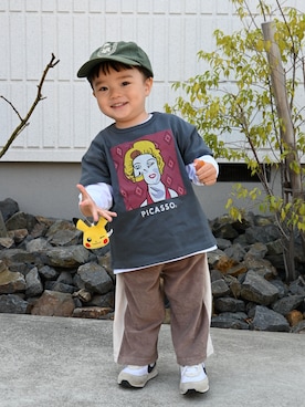 「アイテム（帽子）」を使った、deee🐏さん（キッズ・90cm）の春コーディネート