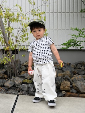 「VANS（バンズ）のVANS ヴァンズ OLD SKOOL(14-18) オールドスクール　V36CS BLACK（スニーカー、ブラック系）」を使った、deee🐏さん（キッズ・90cm）の春コーディネート