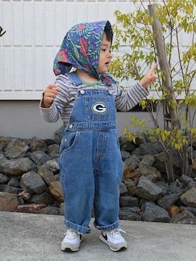 「merci campaのアイテム（ストール/ショール、ブルー系）」を使った、deee🐏さん（キッズ・90cm）の春コーディネート