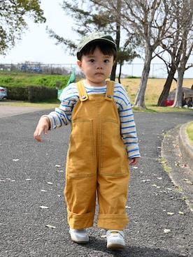 「The animals observatory（ジ・アニマルズ・オブザーバトリー）のアイテム（キャップ、グリーン系）」を使った、deee🐏さん（キッズ・90cm）の春コーディネート