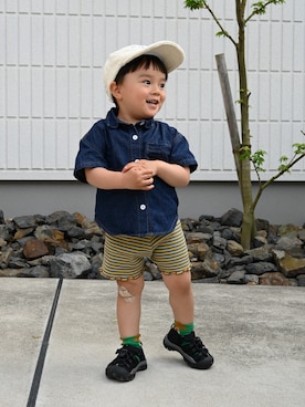 「アイテム（キャップ）」を使った、deee🐏さん（キッズ・90cm）の春コーディネート