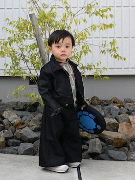 「しまむら（シマムラ）のアイテム（デニムジャケット、ブラック系）」を使った、deee🐏さん（キッズ・90cm）の春コーディネート