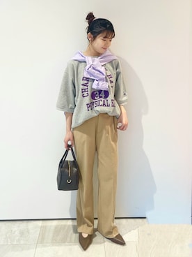 「SLOBE IENA（スローブイエナ）の《WEBのみ4サイズ展開/シリーズあり》リネンmixストレッチパンツ（その他パンツ、ベージュ系）」を使った、hiraoさん（レディース・156cm）の春コーディネート