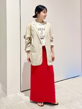 「SLOBE IENA（スローブイエナ）の《36.38サイズ展開》リネンレーヨンシングルテーラードジャケット（テーラードジャケット、ベージュ系）」を使った、hiraoさん（レディース・156cm）の春コーディネート