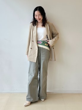 「LE TALON（ルタロン）の《追加》4.5cmポインテッドネットパンプス（パンプス、ホワイト系）」を使った、shionさん（レディース・153cm）の春コーディネート