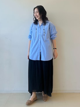 「LE TALON（ルタロン）の《追加》レザーキルトタッセルフラット（モカシン/デッキシューズ、イエロー系）」を使った、shionさん（レディース・153cm）の春コーディネート