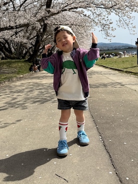 「Mini Rodini（ミニロディーニ）のアイテム」を使った、mukuさん（キッズ・100cm）の春コーディネート