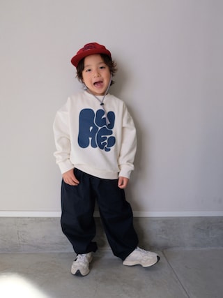 「DRC branshes(ディーアールシーブランシェス)の【WEB限定/DRC/裏起毛】アソートグラフィックトレーナー(スウェット)」を使った、mukuさん(キッズ・100cm)の秋コーディネート