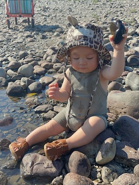 「韓国子供服のアイテム（つなぎ/オールインワン、グリーン系）」を使った、mukuさん（キッズ・100cm）の春コーディネート