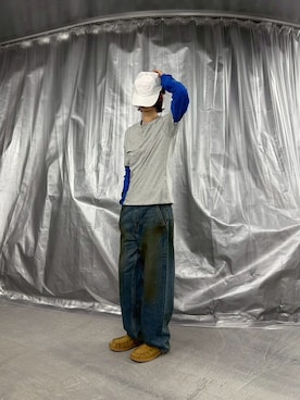 「order（オーダー）のorder loose denim pants vintage（デニムパンツ、ブルー系）」を使った、天音さん（レディース・175cm）の夏コーディネート