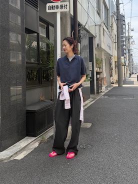 「FRED PERRY（フレッドペリー）のFRED PERRY Cotton knitted shirt（ポロシャツ、ブルー系）」を使った、天音さん（レディース・175cm）の夏コーディネート