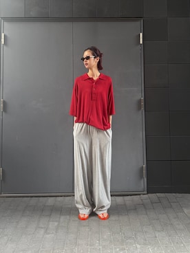「crepuscule（クレプスキュール）の【EXCLUSIVE】crepuscule S/s polo（ポロシャツ、レッド系）」を使った、天音さん（レディース・175cm）の夏コーディネート