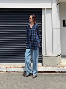 「cotton pan（コットンパン）のCOTTON PAN Soho l/s オンブレシャツ（シャツ/ブラウス、ブラック系）」を使った、天音さん（レディース・175cm）の夏コーディネート