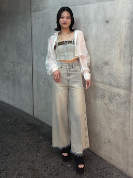 「MURUA（ムルーア）のアイテム（トップス）」を使った、佐々谷玲央さん（レディース・168cm）の春コーディネート