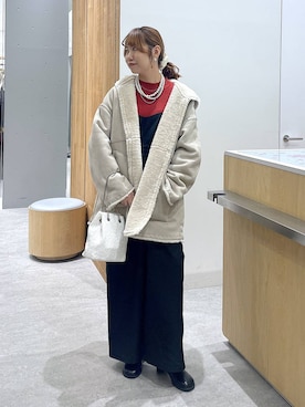 「LOWRYS FARM（ローリーズファーム）のパールタレンネックレス　249411（ネックレス）」を使った、Michiさん（レディース・161cm）の冬コーディネート