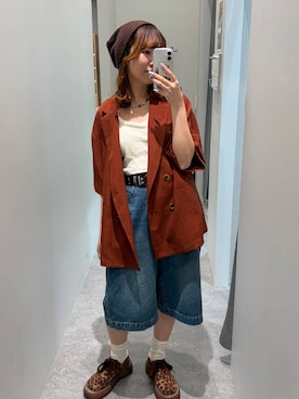「LEPSIM（レプシィム）のゆるニットビーニー　589162（ニットキャップ/ビーニー、ブラウン系）」を使った、Michiさん（レディース）の春コーディネート