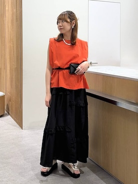「LEPSIM（レプシィム）のボックスタックノースリーブ　242849（Tシャツ/カットソー、レッド系）」を使った、Michiさん（レディース）の夏コーディネート
