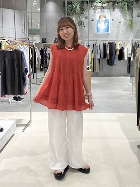 「LEPSIM（レプシィム）のベルトバックルクッションサンダル　638815（サンダル、ホワイト系）」を使った、Michiさん（レディース）の夏コーディネート
