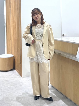 「LOWRYS FARM（ローリーズファーム）のパールタレンネックレス　249411（ネックレス、ベージュ系）」を使った、Michiさん（レディース）の春コーディネート
