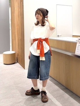 「LEPSIM（レプシィム）のゆるニットビーニー　589162（ニットキャップ/ビーニー、ブラウン系）」を使った、Michiさん（レディース）の春コーディネート