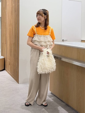「LEPSIM（レプシィム）のフラットベルトサンダル　670496（サンダル、ホワイト系）」を使った、Michiさん（レディース）の夏コーディネート