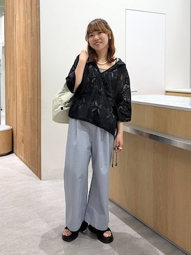 「LEPSIM（レプシィム）の2WAYボリュームサボサンダル　638824（サンダル、ブラック系）」を使った、Michiさん（レディース）の夏コーディネート
