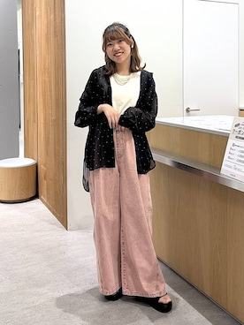 「LOWRYS FARM（ローリーズファーム）のパールタレンネックレス　249411（ネックレス、ベージュ系）」を使った、Michiさん（レディース）の春コーディネート