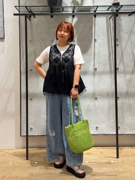 「LEPSIM（レプシィム）のシアーメランジT　497226（Tシャツ/カットソー、ホワイト系）」を使った、つーさんさんの春コーディネート