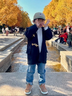 「アイテム（ダッフルコート）」を使った、AMANE さん（キッズ・100cm）の冬コーディネート