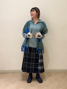 「キルトスカート」｜久富さん（レディース・161cm）の冬コーディネート