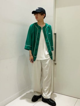 「SENSE OF PLACE by URBAN RESEARCH（センスオブプレイスバイアーバンリサーチ）のベーシックロゴシシュウキャップ（キャップ）」を使った、SENSE OF PLACE ONLINE STOREさん（メンズ・174cm）の夏コーディネート