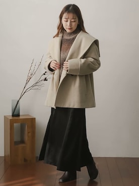 「グラデーションニット」｜「アイテム（ステンカラーコート）」を使った、SENSE OF PLACE ONLINE STOREさん（レディース・156cm）の秋コーディネート