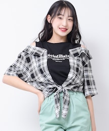 RiCO SUCRE | シャツフェイクレイヤード肩あきTシャツ(Tシャツ/カットソー)