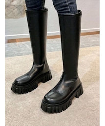 SHEIN | トラックソールロングブーツ ¥2,594(sale price) カラー：ブラック／サイズ：39(JP24.5)(ブーツ)