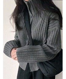 SHEIN | Rizz オーバーサイズハイカラーカーディガン カラー:Grey／サイズ:L(カーディガン/ボレロ)