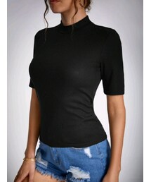 SHEIN | SHEIN BASICS コットンソリッドフォームフィットTシャツ¥784／カラー：ブラック／サイズ：Tall L(Tシャツ/カットソー)