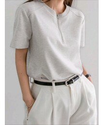 SHEIN | Dazy-Less ハーフジップ半袖Tシャツ カラー: グレー／サイズ: XL(Tシャツ/カットソー)