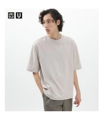 UNIQLO | エアリズムコットンオーバーサイズTシャツ（5分袖）カラー：LIGHT GRAY／サイズ：M(Tシャツ/カットソー)