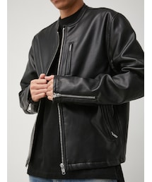 AZUL by moussy | FAUX LEATHER SINGLE RIDERS カラー：BLK／サイズ：S(ライダースジャケット)