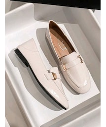 SHEIN | スクエアトゥフラットシューズ カラー：ホワイト／サイズ：39(24.5)(ローファー)