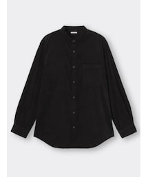GU | MENS コーデュロイリラックスフィットバンドカラーシャツ(長袖)+E カラー：09 BLACK／サイズ：S(シャツ/ブラウス)
