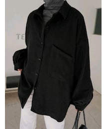 SHEIN | SHEIN/DAZY ドロップショルダーポケットパッチ付きブラウス¥2,012 カラー：ブラック／サイズ：L(シャツ/ブラウス)