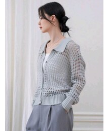 SHEIN | Dazy-Less ホロアウトボタンフロントカーディガン ¥1,992 カラー：ブルー／サイズ：M(カーディガン/ボレロ)