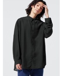 GU | シアーオーバーサイズシャツ(長袖) カラー: 09 BLACK／サイズ：ユニセックスS(シャツ/ブラウス)