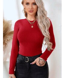 SHEIN | SHEIN Clasi リブニットロングスリーブTシャツ ¥785 カラー：レッド／サイズ：XL(ニット/セーター)