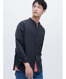 UNIQLO | MENS リネンコットンスタンドカラーシャツ(長袖)カラー: 69 NAVY／サイズ：S(シャツ/ブラウス)