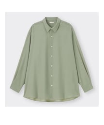 GU | シアーオーバーサイズシャツ（長袖）カラー: 56 OLIVE／サイズ：ユニセックスM(シャツ/ブラウス)